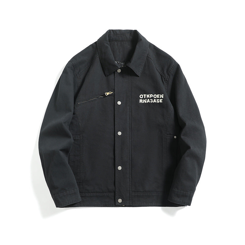 Unisex Kurzblouson im Workwear-Look mit diagonaler Reißverschluss-Brusttasche Drune
