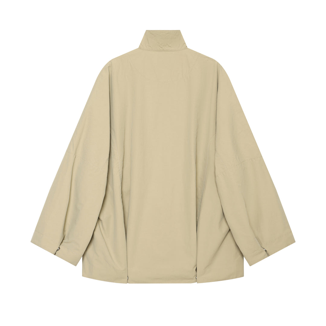 Damen nan kurzer wasserabweisender Cape-Mantel mit Stehkragen und Druckknopfverschluss Drune