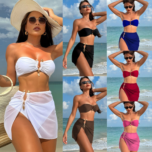 Damen Bandeau-Bikini-Set mit eleganter Rock-Overlay Drune