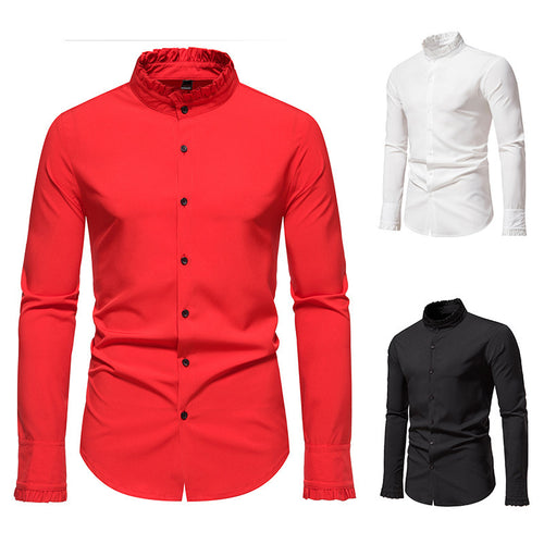 Herren Elegantes Langarmhemd mit Rüschendetails Drune