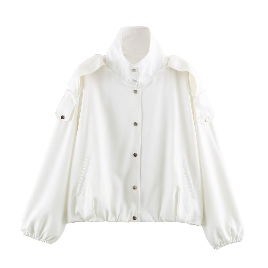 Damen Oversize-Blousonjacke mit hohem Stehkragen, Schulterpatten und elastischem Saum Drune
