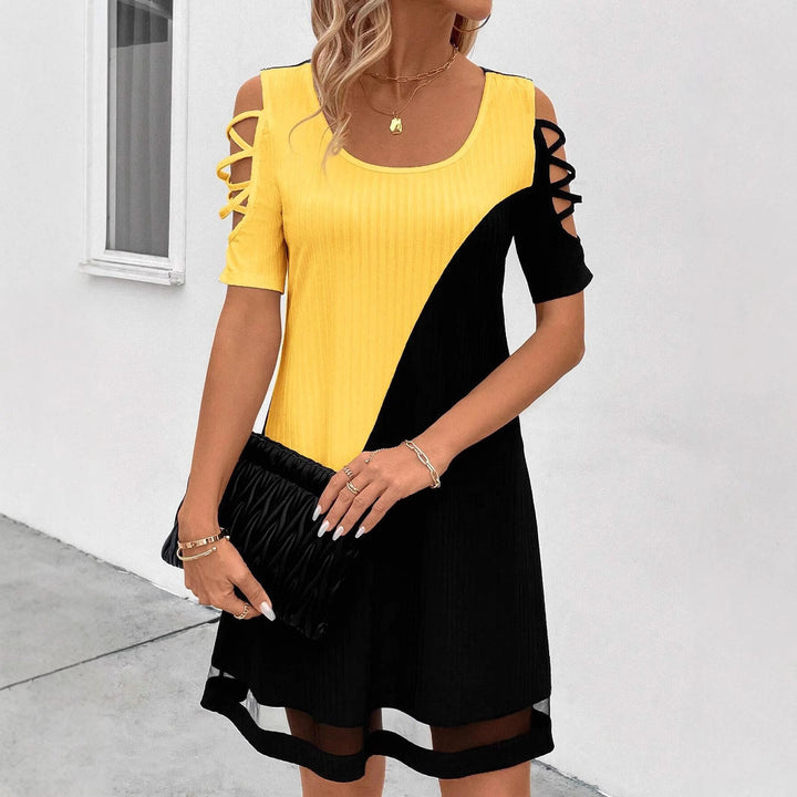 Damen modisches Freizeitkleid mit Cut-Out Ärmeln und asymmetrischem Design Drune