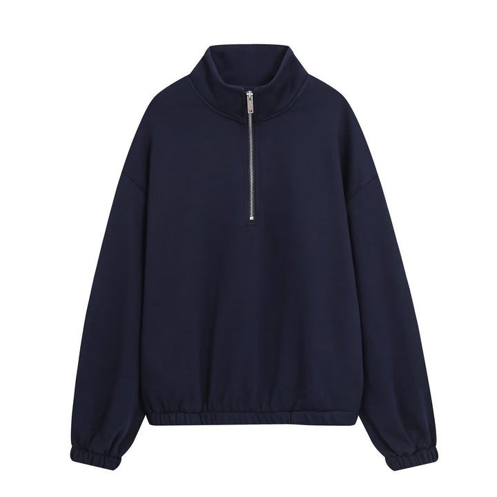 Damen Oversize Pullover mit Halbzip‑Stehkragen, elastischem Saum und überschnittenen Ärmeln Drune