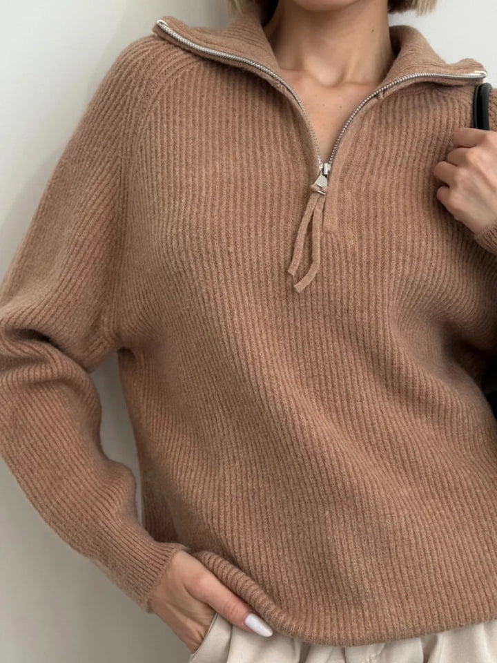 Damen Stylischer Strickpullover mit hohem Kragen Drune