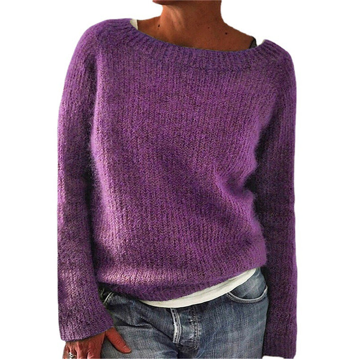 Damen nan kuscheliger Grobstrickpullover mit Rundhalsausschnitt und lockerem Oversize-Schnitt Drune