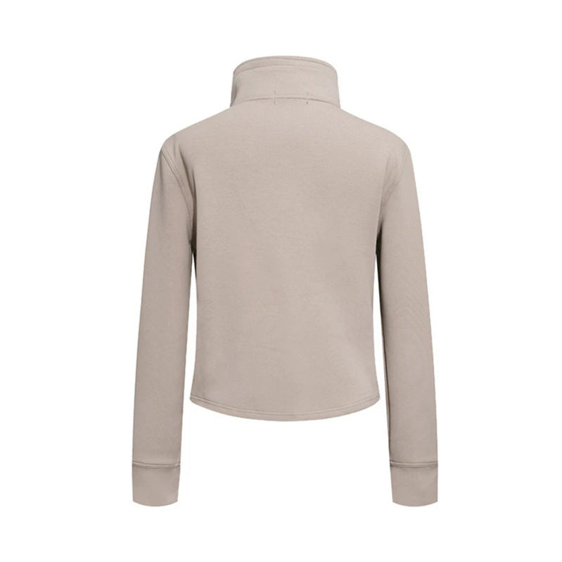 Damen Kurze Wolloptik-Militärjacke mit Stehkragen und asymmetrischer Knopfleiste Drune