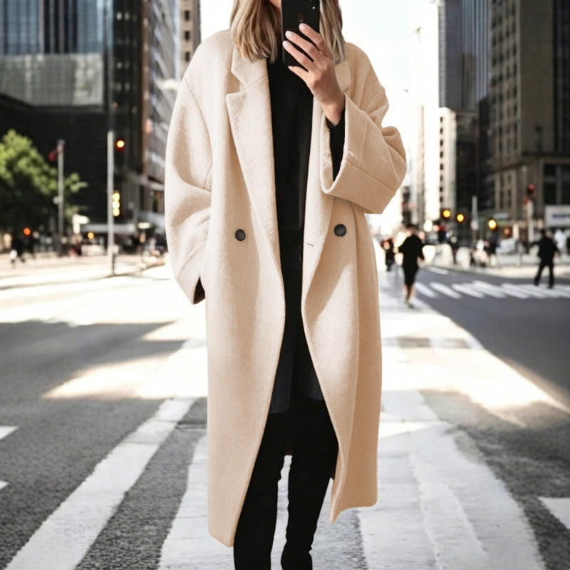Damen Oversize Wollmix-Mantel mit doppelreihiger Knopfleiste, weitem Reverskragen und Eingrifftaschen Drune