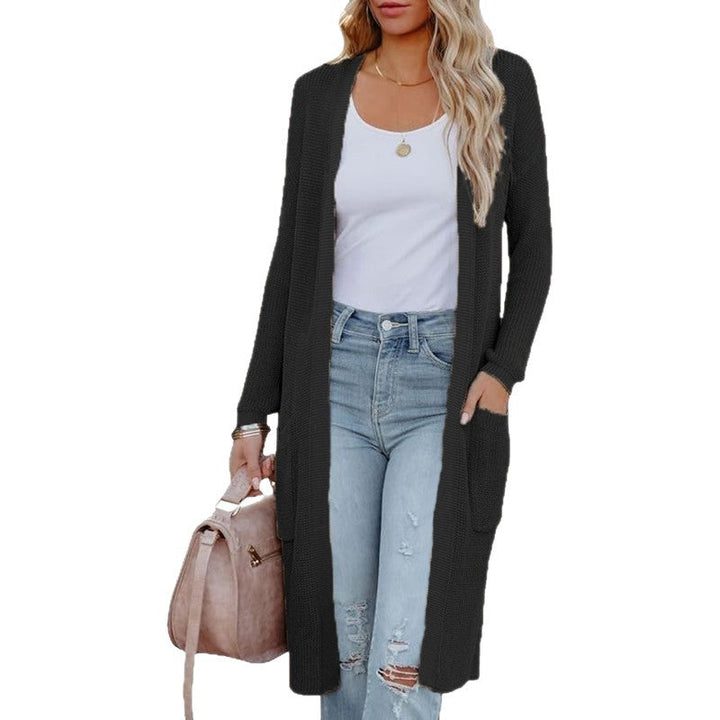 Damen Langer Strickcardigan mit elegantem offenes Design und praktischen Taschen Drune