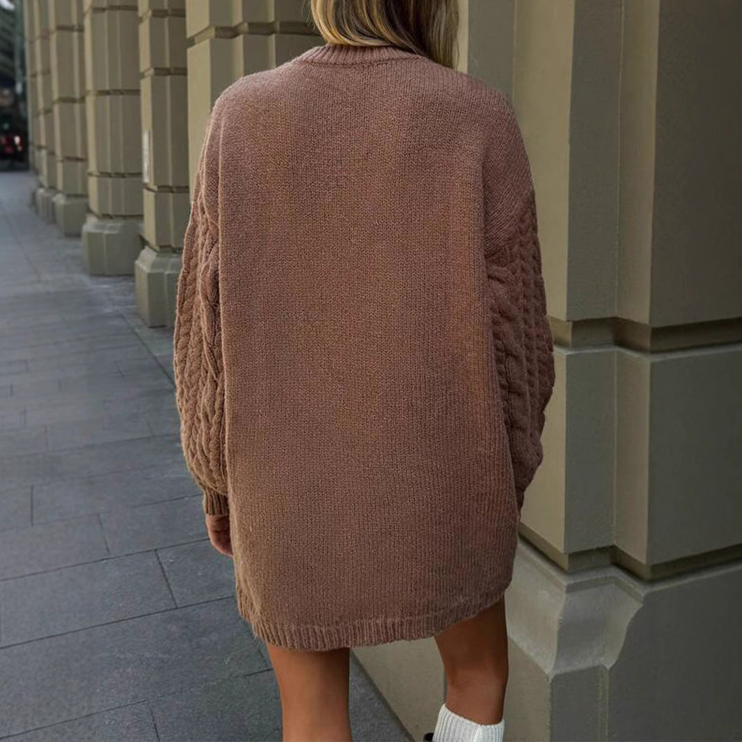 Damen Strickkleid mit Kabelmuster und lockerer Passform Drune