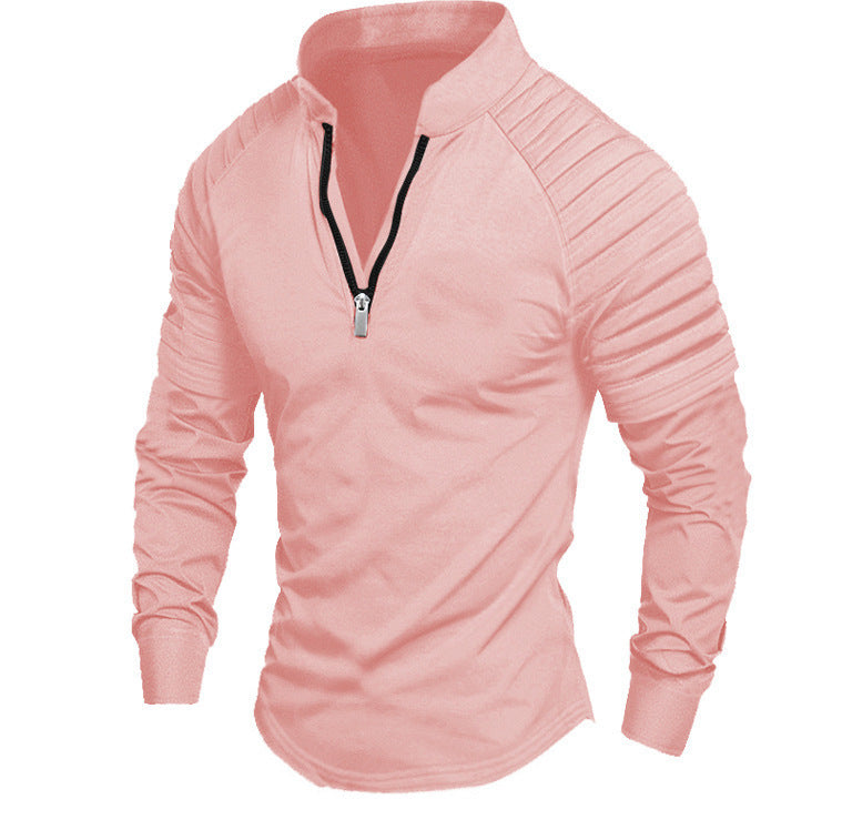 Herren Slim-Fit Troyer mit gesteppter Schulterpasse und halbem Reißverschluss Drune
