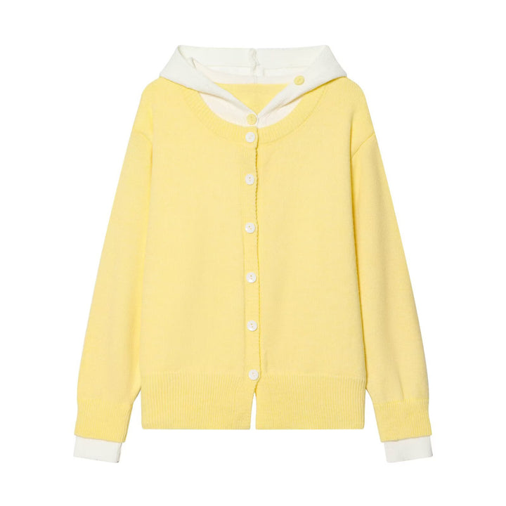 Damen Feinstrick-Cardigan mit Kapuze, Kontrastfutter und Knopfleiste Drune