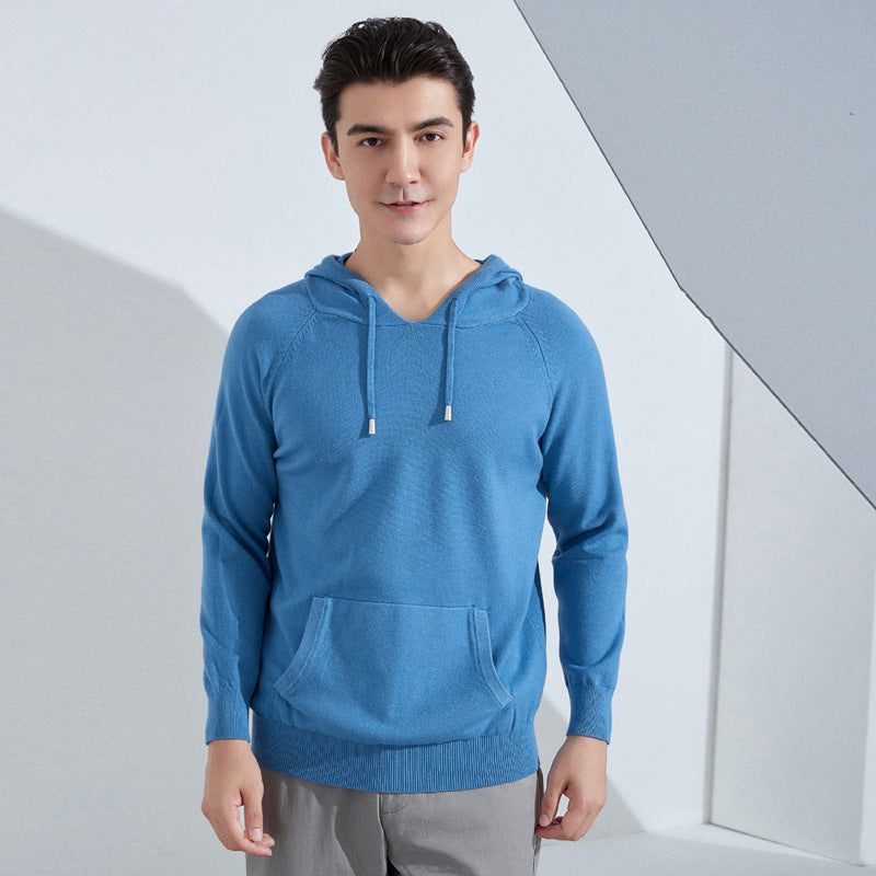 Herren Leichter Kapuzen-Feinstrickpullover mit Kängurutasche und Raglanärmeln Drune