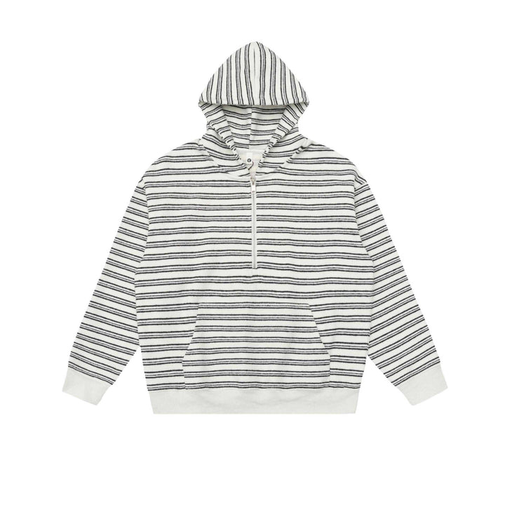 Unisex Gestreiftes Kapuzensweatshirt mit halbem Reißverschluss und Kängurutasche Drune