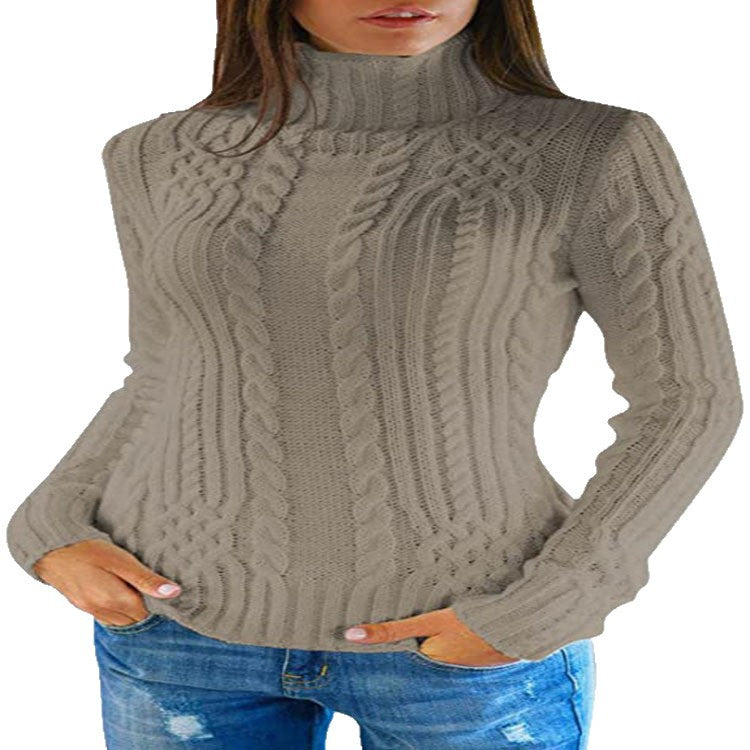 Damen Pullover mit hohem Kragen und Zopfmuster Drune
