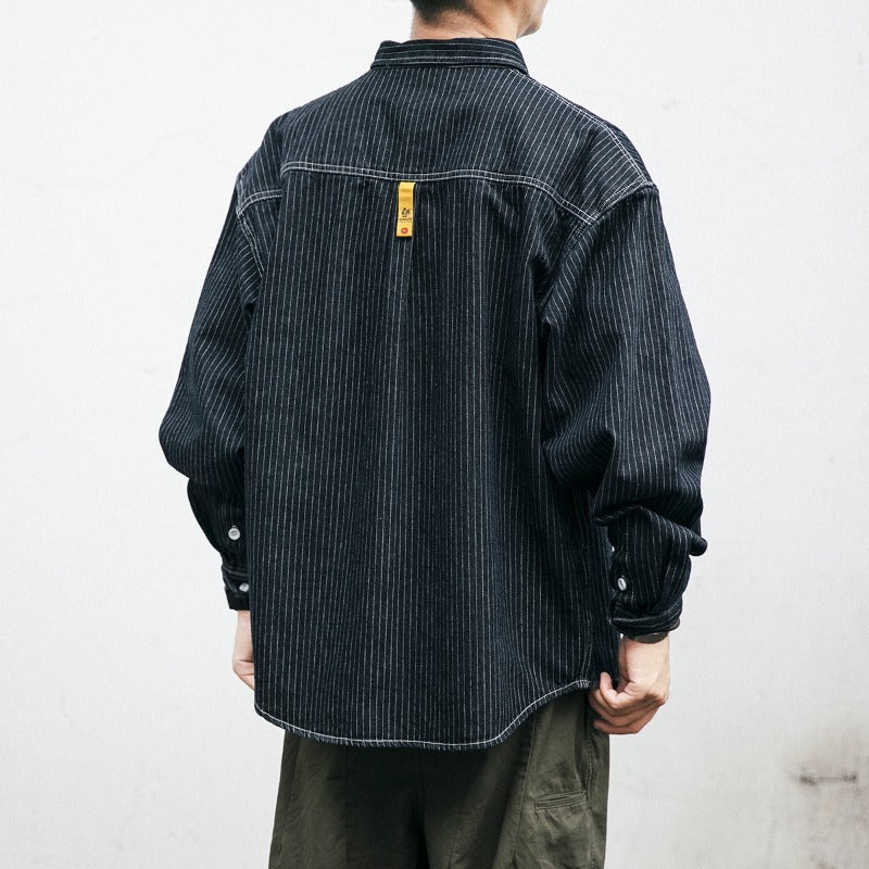 Herren Denim-Hemdjacke mit modernem Streifenmuster und praktischen Brusttaschen Drune