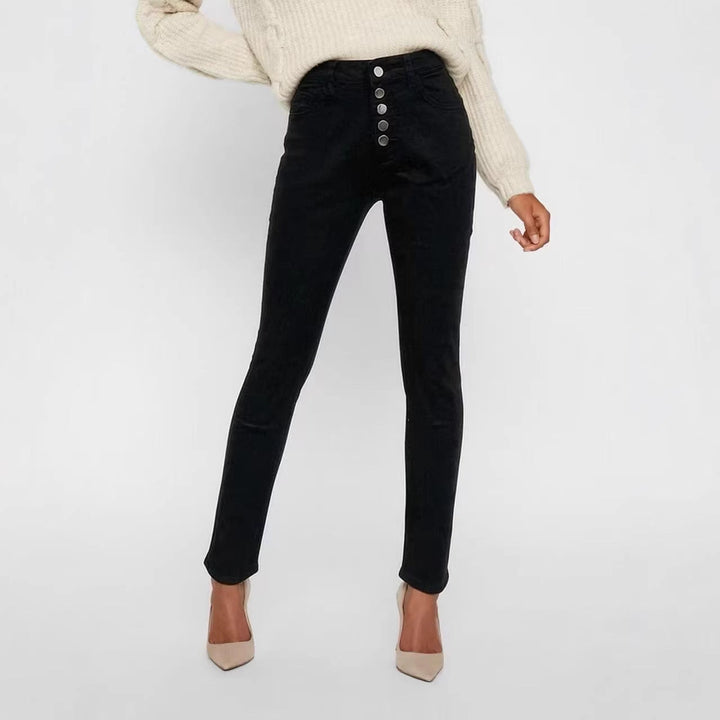 Damen Slim-Fit Jeans mit eleganter Knopfleiste und hohem Bund Drune