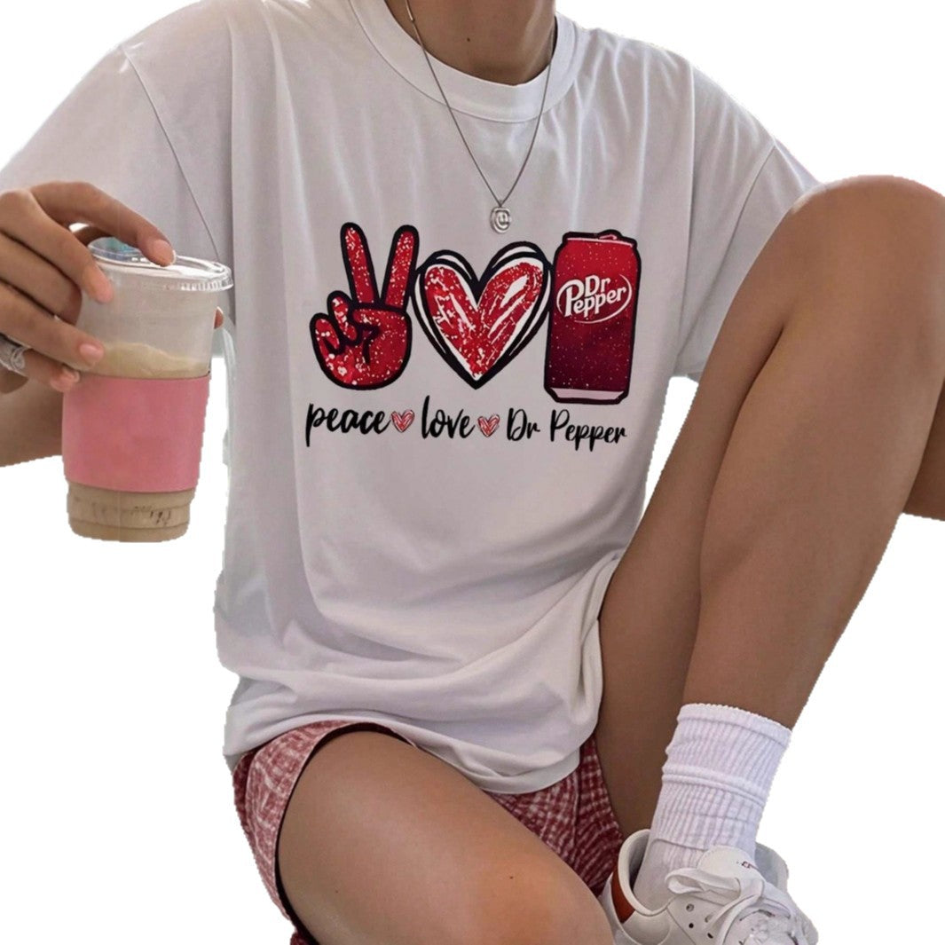 Damen T-Shirt mit kreativem Peace & Love Grafikdesign Drune