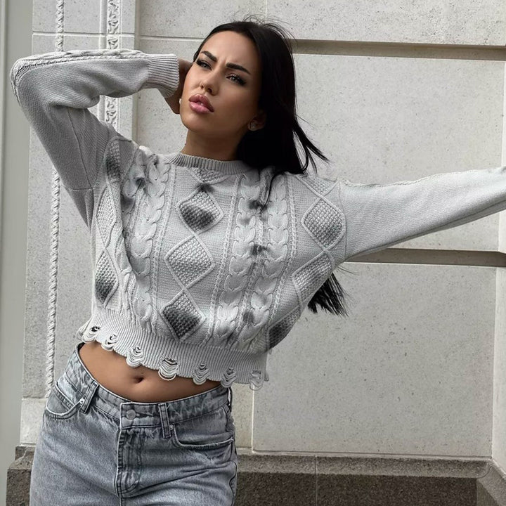 Damen Strickpullover mit strukturiertem Zopfmuster und lässigem Schnitt Drune