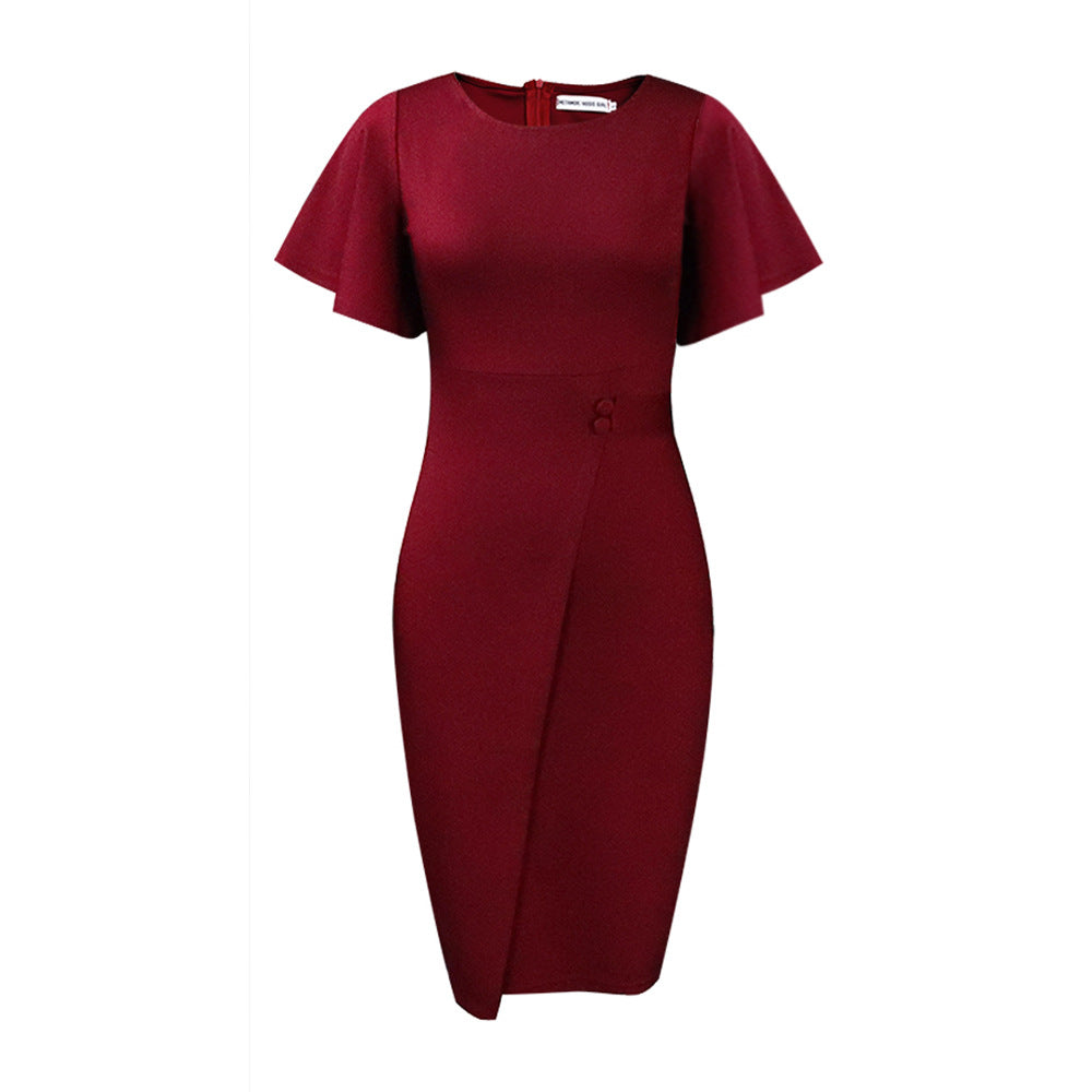 Damen Figurbetontes Kleid mit eleganten Flügelärmeln und asymmetrischem Detail Drune