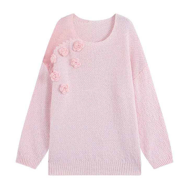 Damen Strickset aus Kuschelpullover mit 3D-Blütenapplikation und A-Linien-Rock Drune