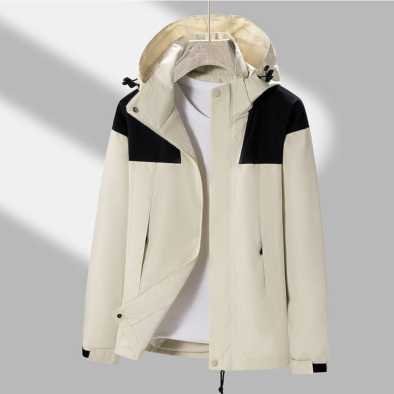 Herren leichte Softshelljacke mit kontrast-Schulterpaneel, verstellbarer Kapuze und Klettmanschetten Drune