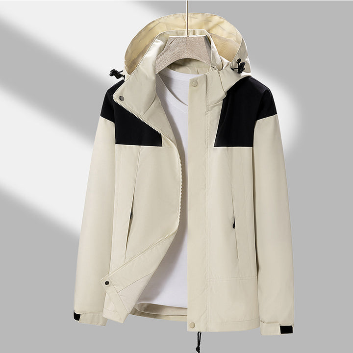 Herren leichte Softshelljacke mit kontrast-Schulterpaneel, verstellbarer Kapuze und Klettmanschetten Drune