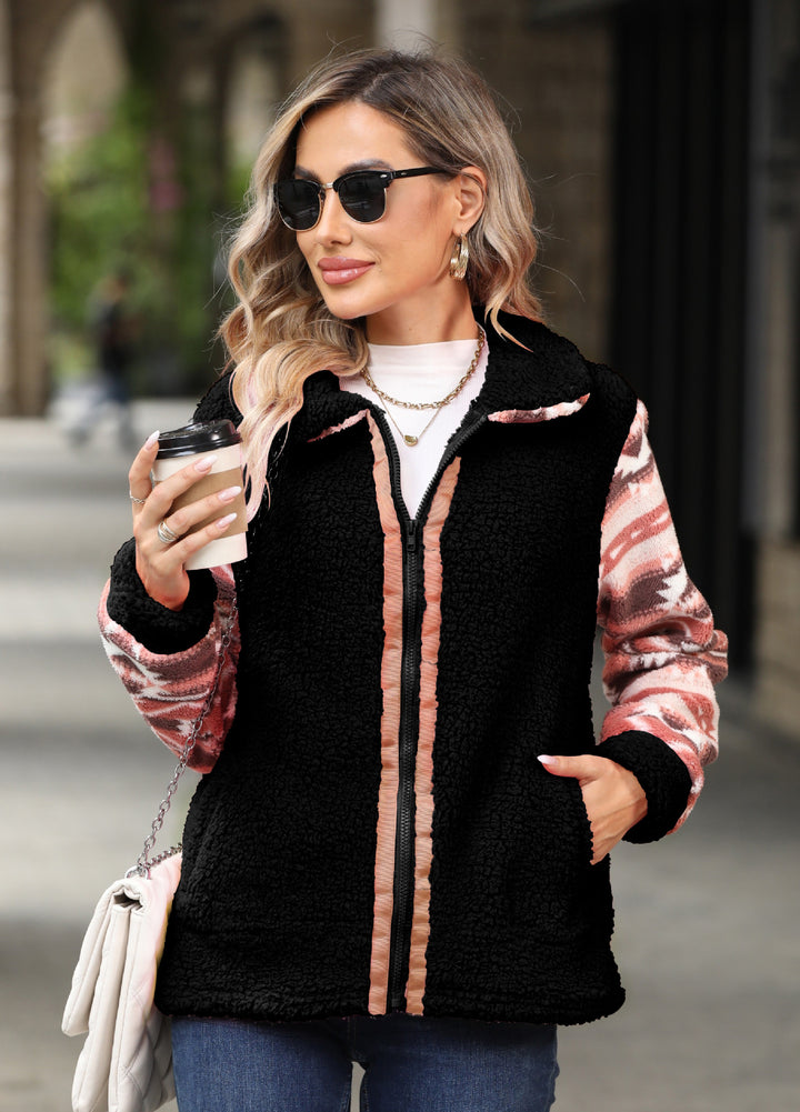 Damen kuschelige Fleecejacke mit modischem Muster Drune