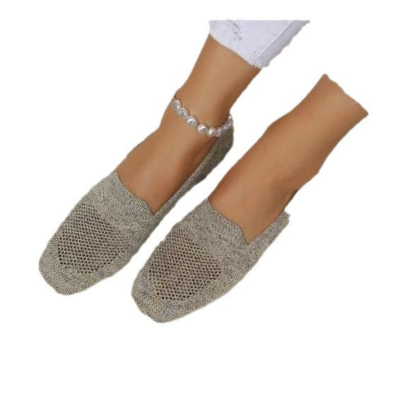 Damen Atmungsaktive Gestrickte Hineinschlüpfschuhe mit Flexibler Laufsohle Drune