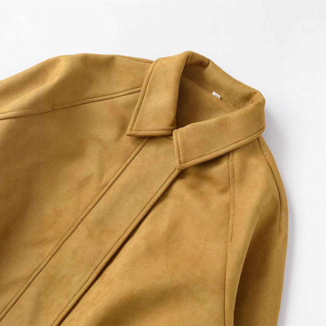 Damen nan cropped Wildlederoptik Bomberjacke mit verdecktem Reißverschluss und tailliertem Gummizugsaum Drune