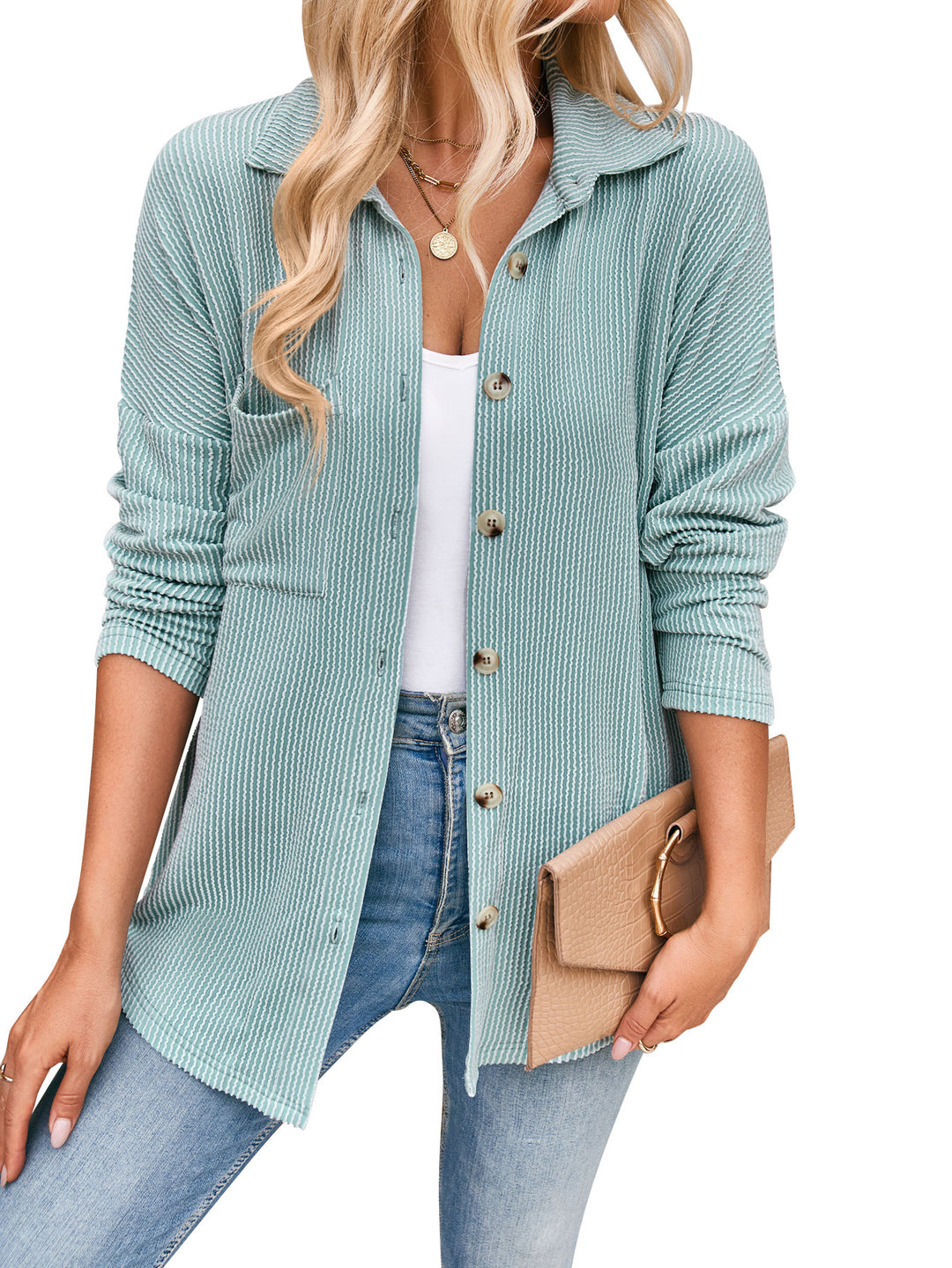 Damen lässige Strickjacke mit Knopfleiste Drune