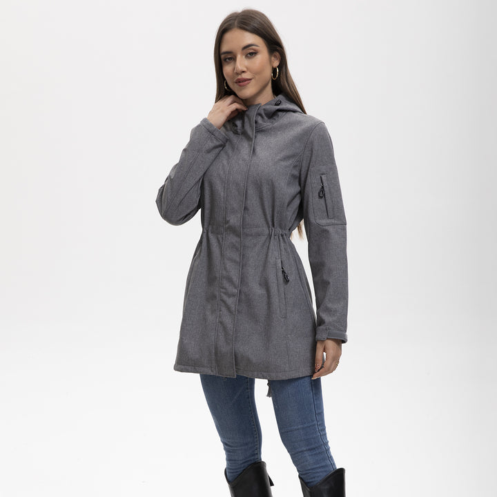 Damen nan funktionaler Softshell-Parka mit Teddyfleece-Futter, Kapuze und Taillenzug Drune