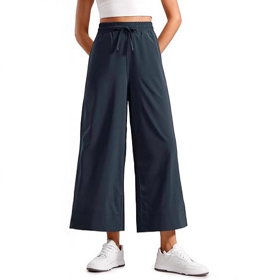 Damen nan weite Culotte-Hose mit elastischem Bund, Tunnelzug und seitlichen Schlitzen Drune
