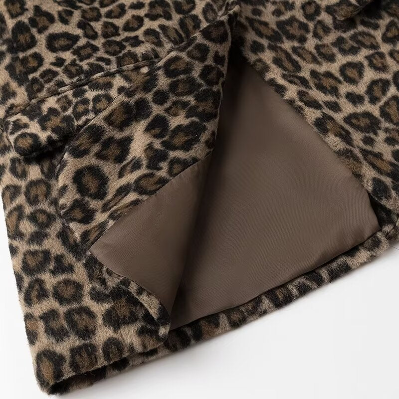 Damen nan taillierter Leopardprint-Blazer mit Reverskragen und Pattentaschen Drune