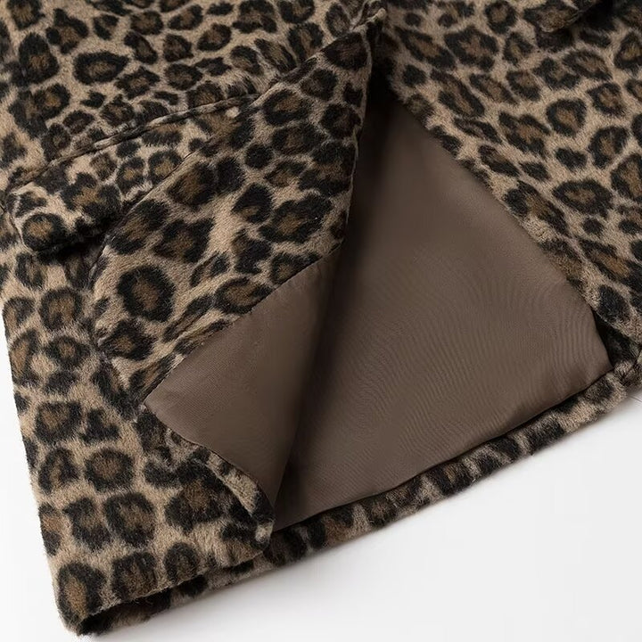 Damen nan taillierter Leopardprint-Blazer mit Reverskragen und Pattentaschen Drune
