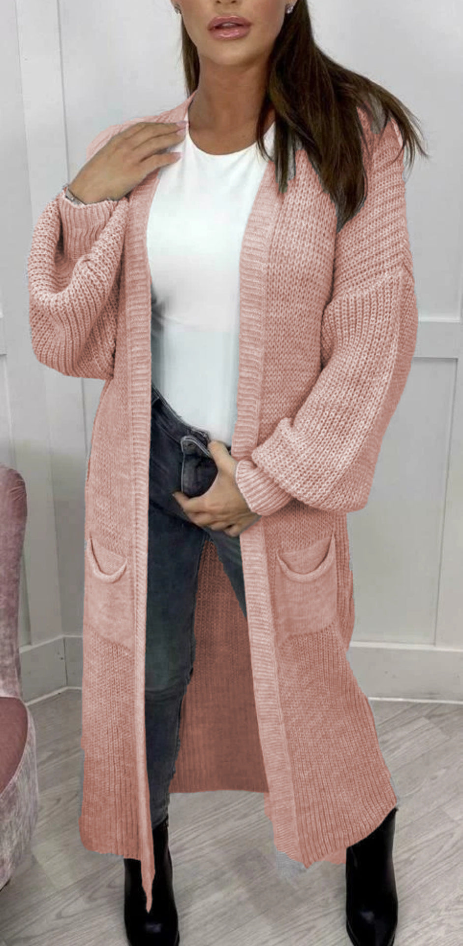 Damen Strickmantel mit voluminösen Ärmeln Drune