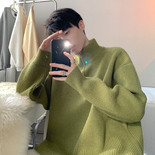 Herren Modischer Strickpullover mit hohem Kragen und Reißverschluss Drune