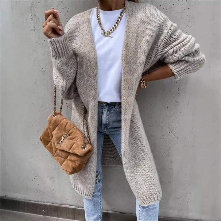 Damen Grobstrick Cardigan mit offener Vorderseite und lässigen Ärmeln Drune