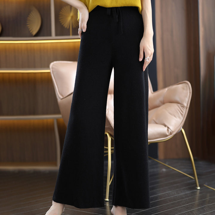 Damen High‑Waist Palazzo‑Strickhose mit Kordelzug und kaschmirähnlicher Weichheit Drune