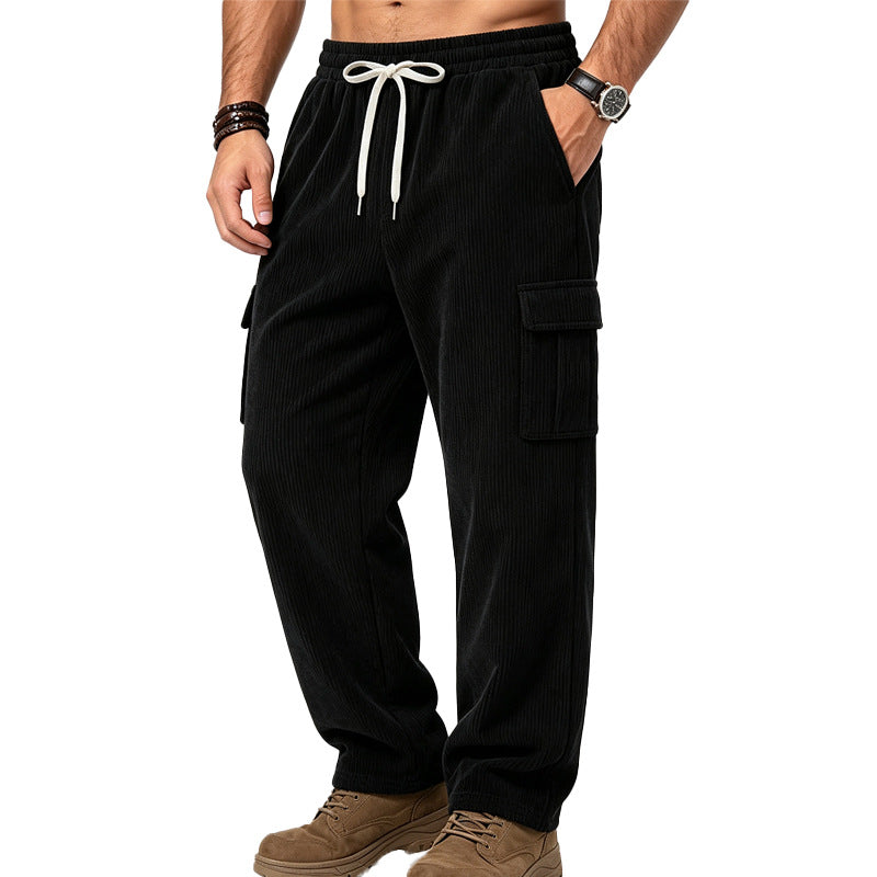 Herren Lässige Cord-Cargo-Hose mit elastischem Bund und Kordelzug Drune