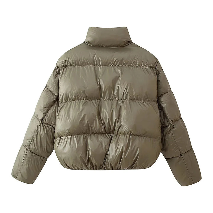 Damen nan kurz geschnittene gesteppte Oversize Daunenoptik Jacke mit Stehkragen und elastischem Saum Drune