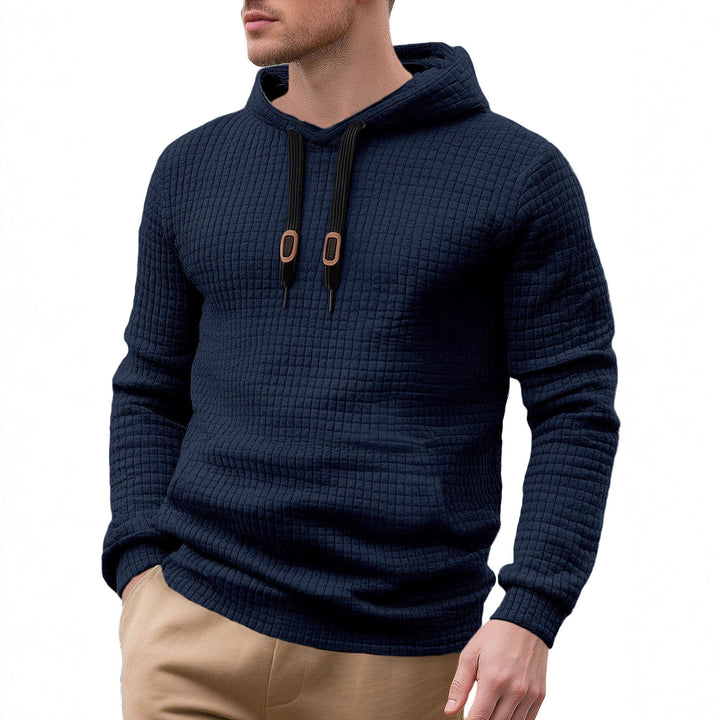 Herren nan schmal geschnittener Stepp-Kapuzenpullover mit feiner Quadratstruktur, Kordelzug und geripptem Saum Drune