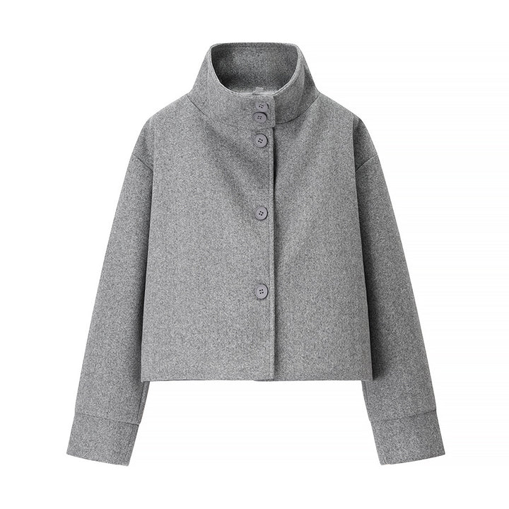 Damen modische Jacke mit stylischem Stehkragen und eleganten Knopfdetails Drune