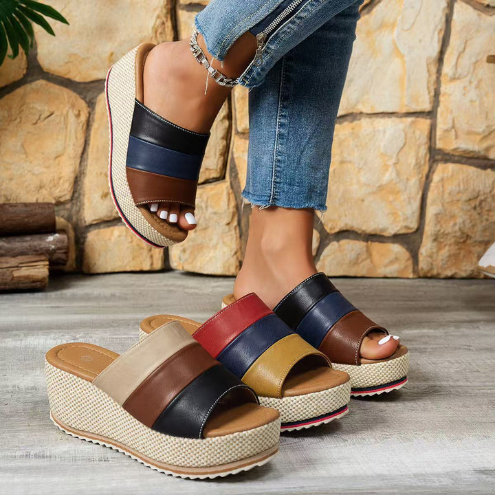Damen nan Slip-On Plateau-Espadrille mit mehrlagigen Riemen und gewebter Keilsohle Drune