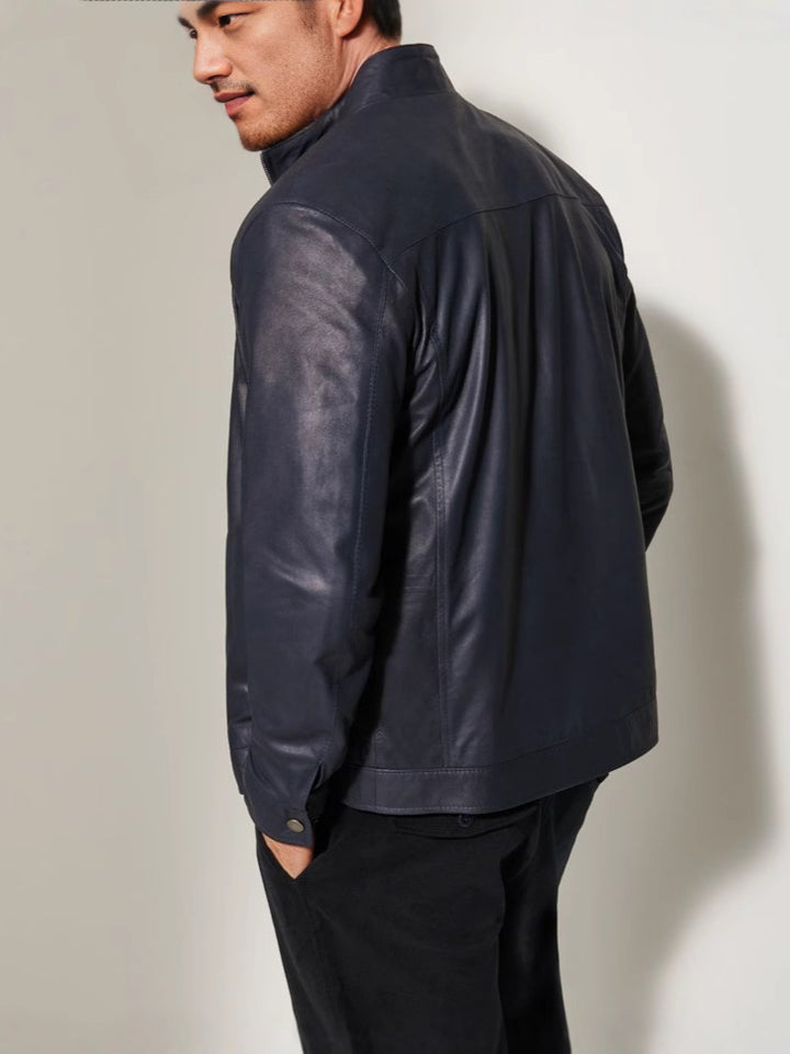Herren Lederjacke mit elegantem Stehkragen und seitlichen Reißverschlusstaschen Drune