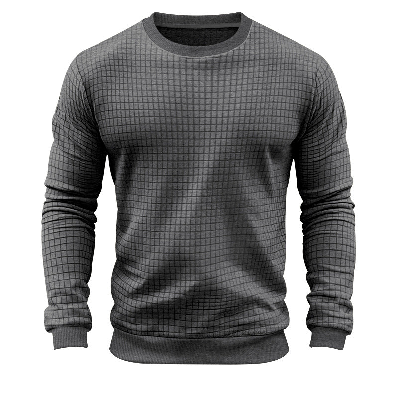 Herren nan strukturiertes Karo-Strick-Sweatshirt mit Rundhalsausschnitt und körperbetonter Athletik-Passform Drune