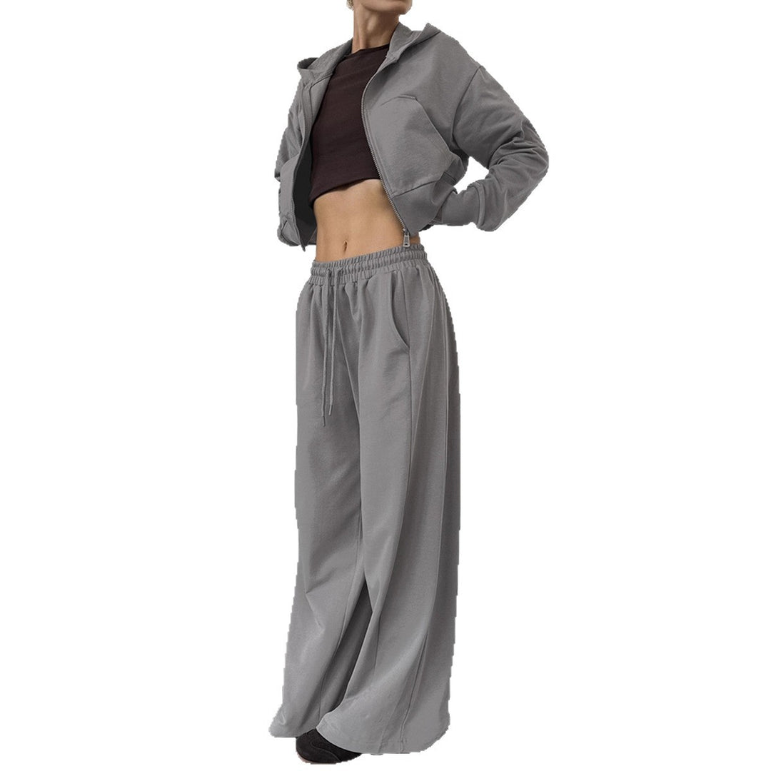 Damen Lässiges Crop-Top und weite High-Waist-Hose Set Drune