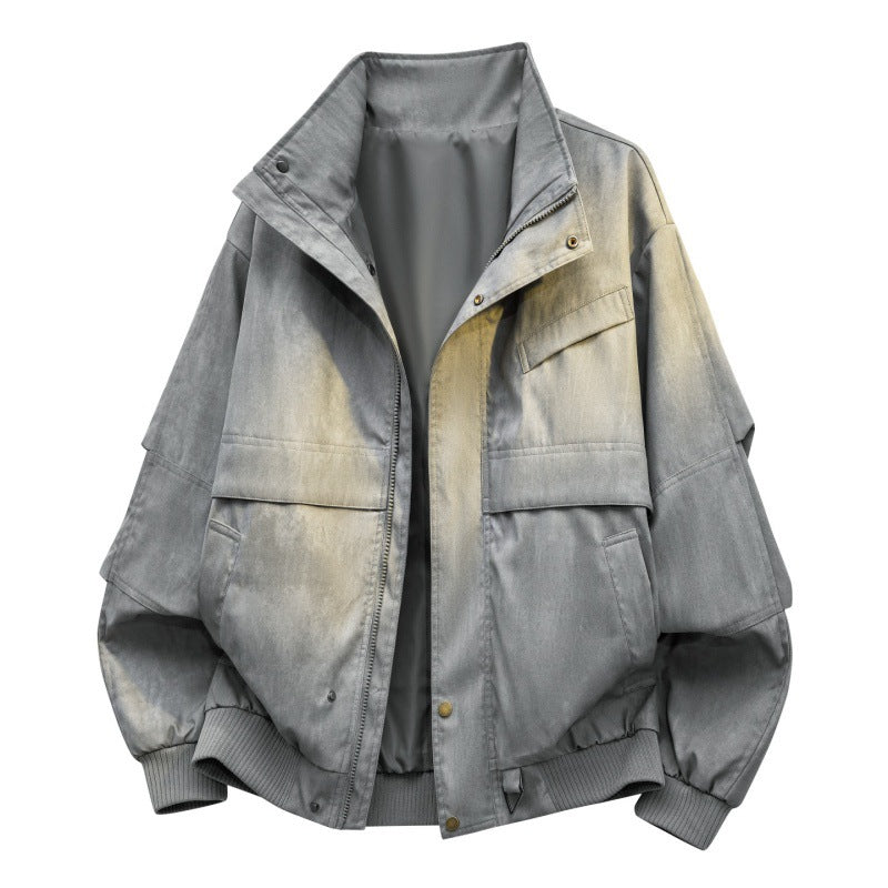 Herren urbaner Canvas-Utility-Blouson mit hohem Kragen, großflächigen Pattentaschen und elastischem Saum Drune