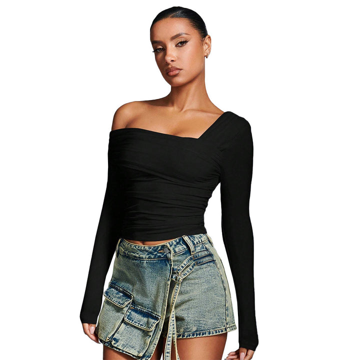 Damen elegantes asymmetrisches Langarmoberteil mit stylischem Rüschendesign Drune