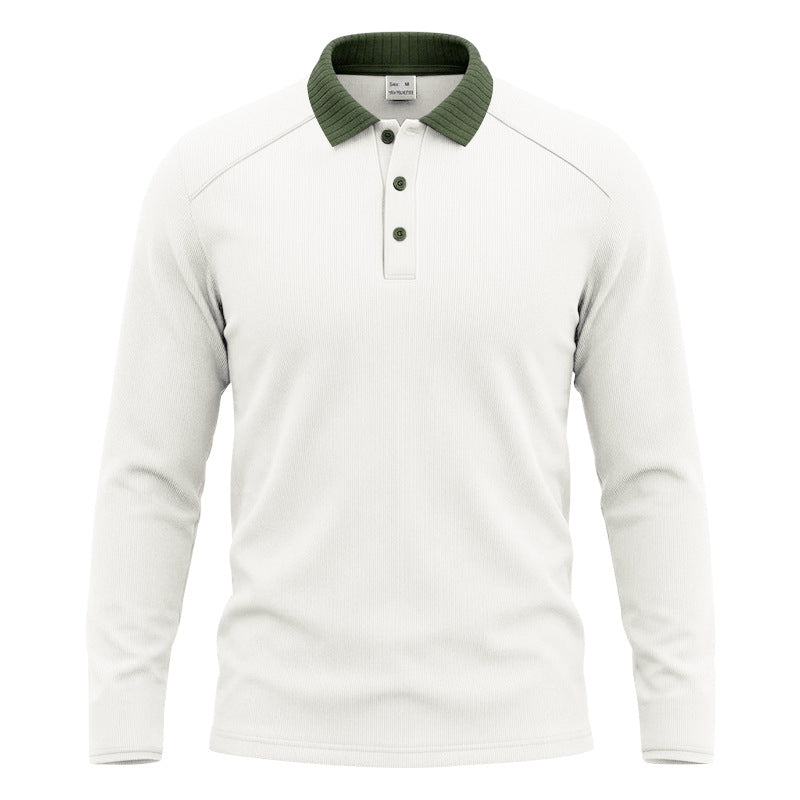 Herren Langarm-Poloshirt mit gerippter Kontrastkragen und feiner Waffelstruktur Drune