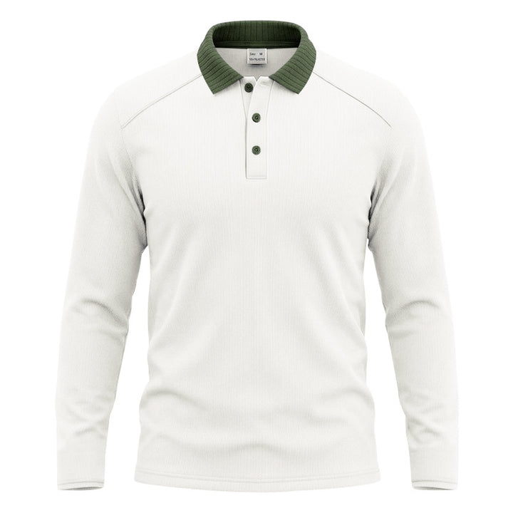 Herren Langarm-Poloshirt mit gerippter Kontrastkragen und feiner Waffelstruktur Drune